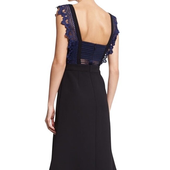 Self-Portrait Angelique Frilled Split Front Dress Women's 4 Black Navy Luxury - Picture 5 of 14